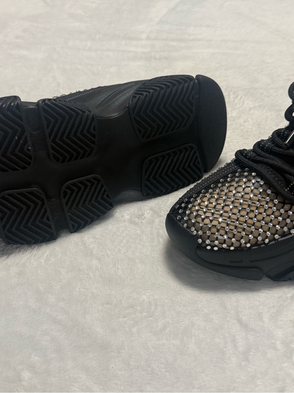 Steve Madden Blk Rhinestone Chunky Lace-Up Sneakers with Clear See Through sides - Picture 6 of 7